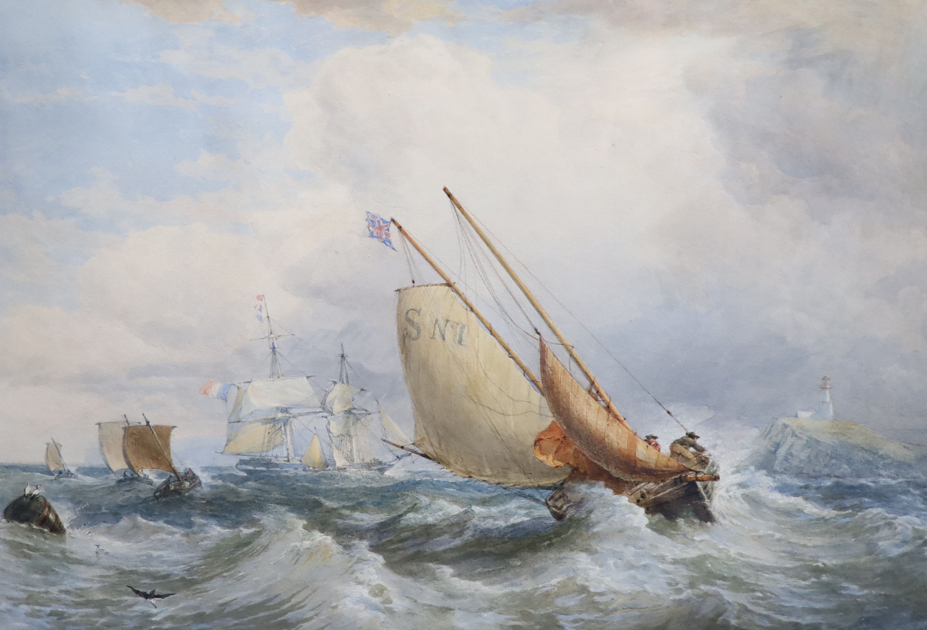 Edward Duncan (1803-1882), Swansea pilot boat shortening sail, Watercolour, 33 x 49cm.